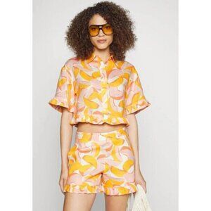 NWT Kate Spade linen cotton blend peaches ruffle shorts 4